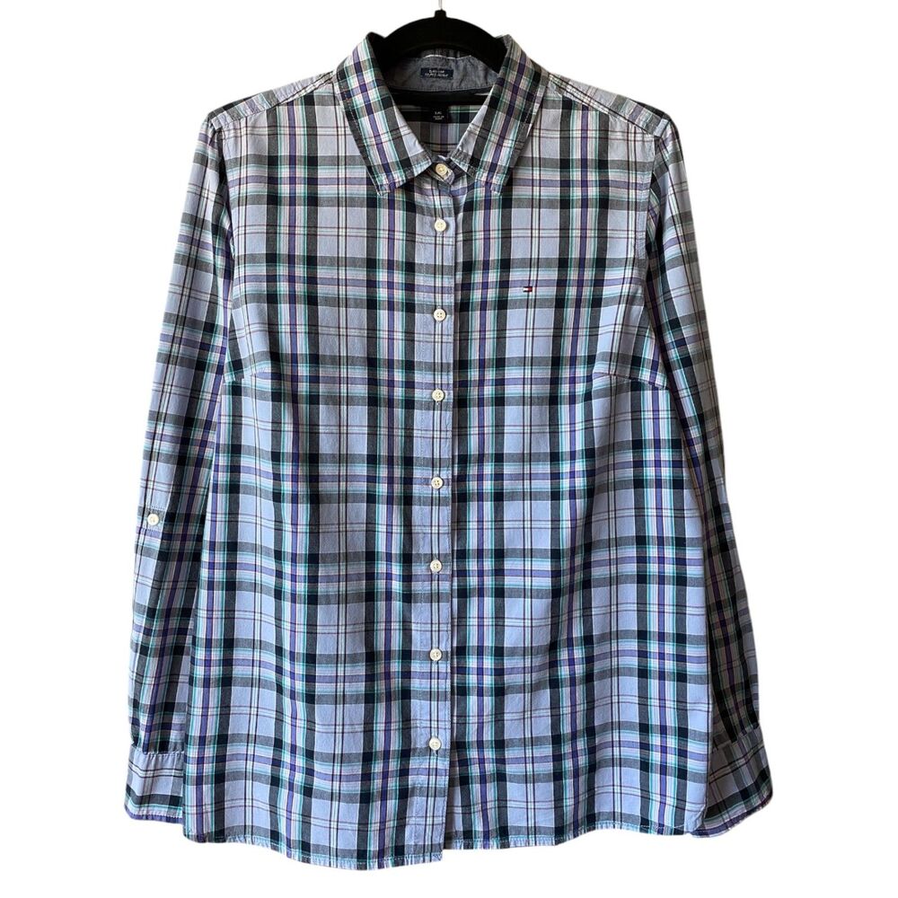 Tommy Hilfiger Plaid Button Front Shirt Blue